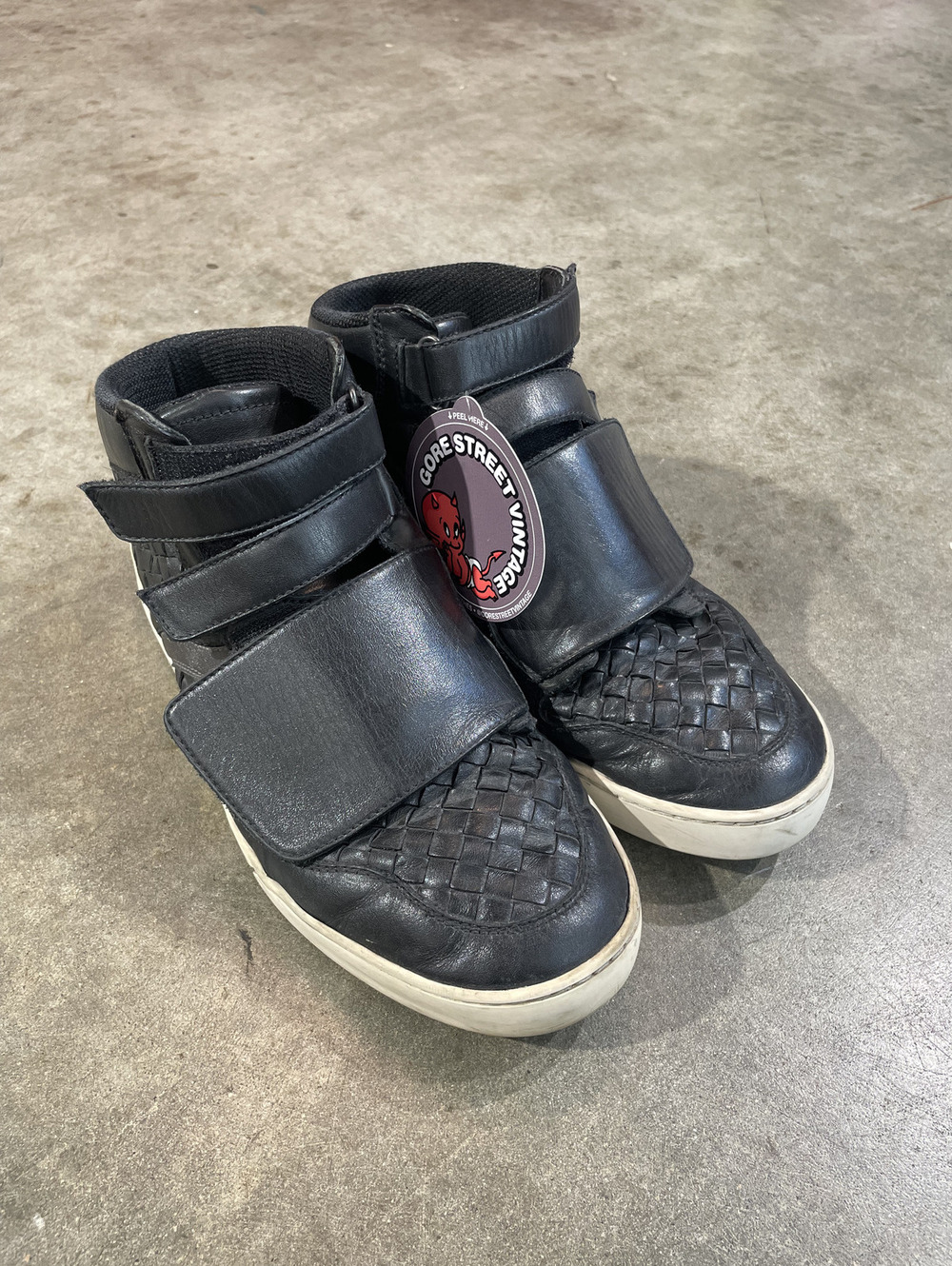 Black Leather Bottega Woven Hightops Size 8.5